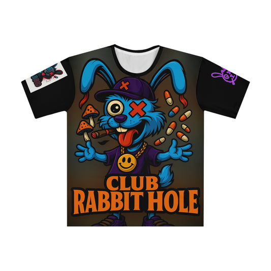 Men's Graphic Tee, Fun Club Rabbit Hole Shirt, Casual T-shirt for Parties, Gift for Gamers, Streetwear Style, Unique Summer Apparel