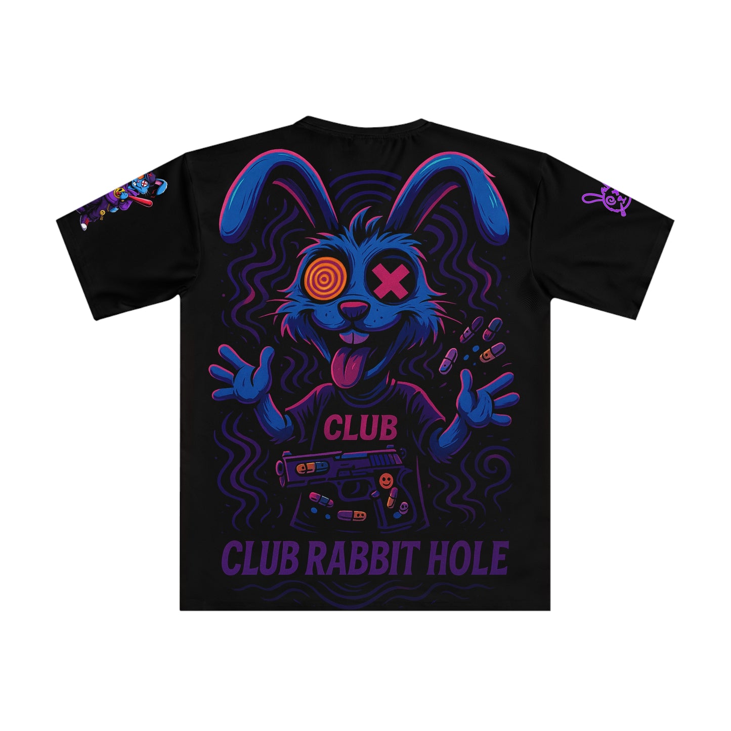 Club Rabbit Hole Graphic Tee, Trendy Streetwear T-Shirt, Gift for Gamers, Casual Wear for Parties, Unique Rabbit Design Shirt