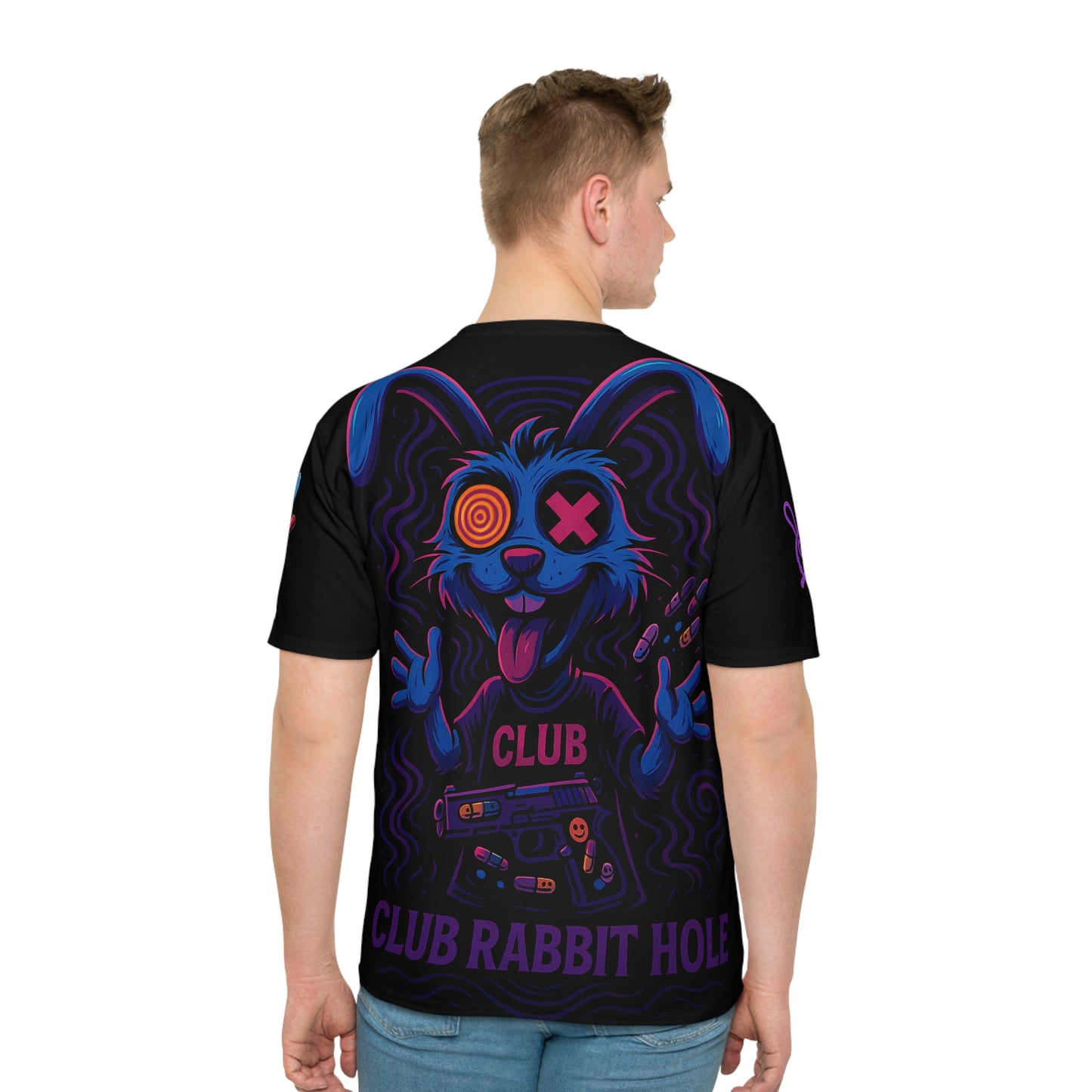 Club Rabbit Hole Graphic Tee, Trendy Streetwear T-Shirt, Gift for Gamers, Casual Wear for Parties, Unique Rabbit Design Shirt
