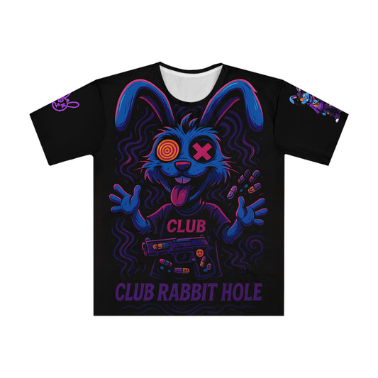 Club Rabbit Hole Graphic Tee, Trendy Streetwear T-Shirt, Gift for Gamers, Casual Wear for Parties, Unique Rabbit Design Shirt