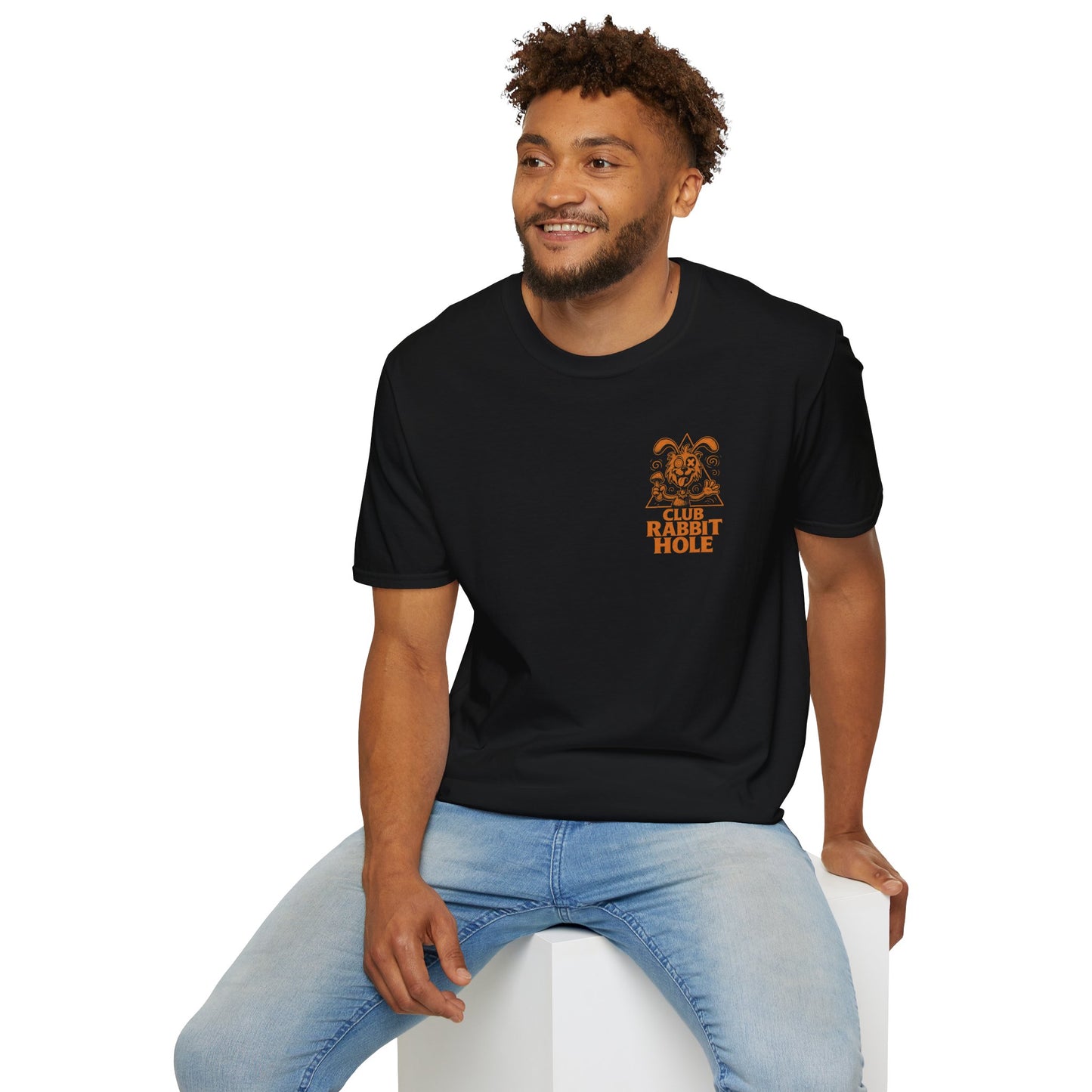 Club Rabbit Hole Unisex Softstyle T-Shirt - Fun Graphic Tee for Adventure Seekers