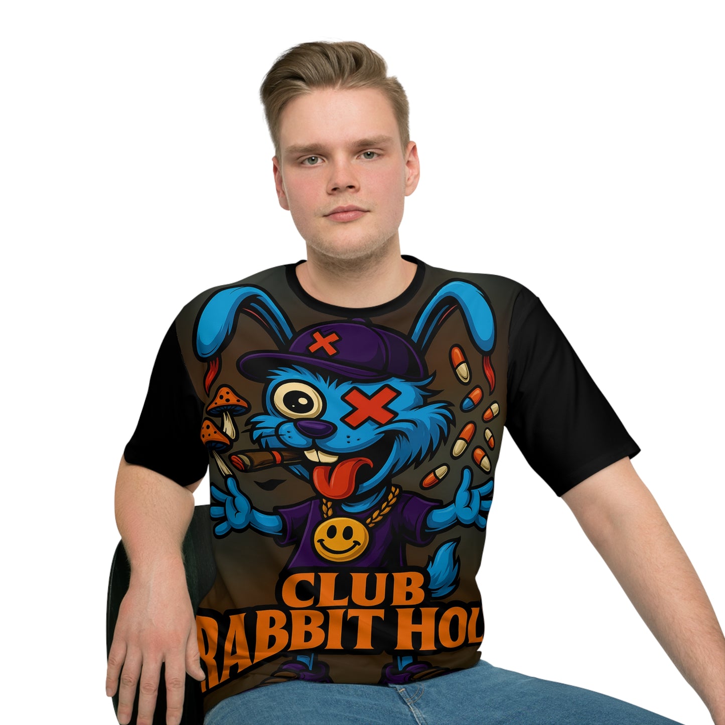 Men's Graphic Tee, Fun Club Rabbit Hole Shirt, Casual T-shirt for Parties, Gift for Gamers, Streetwear Style, Unique Summer Apparel