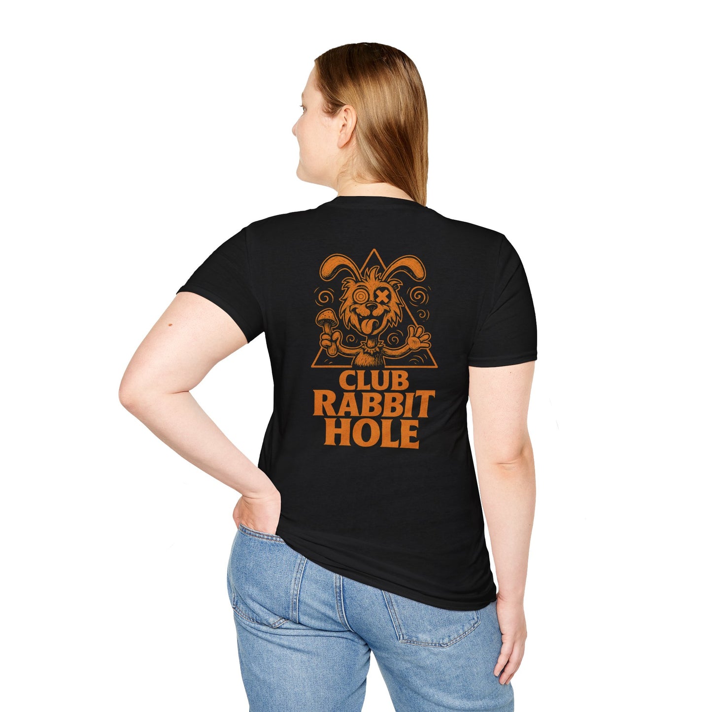 Club Rabbit Hole Unisex Softstyle T-Shirt - Fun Graphic Tee for Adventure Seekers