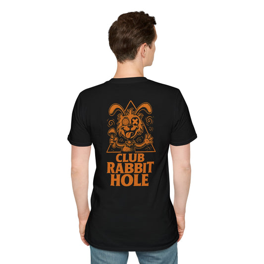 Club Rabbit Hole Unisex Softstyle T-Shirt - Fun Graphic Tee for Adventure Seekers